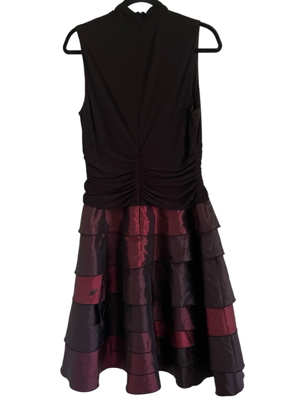 SL Fashions Black Red Drop Waist Tiered Dress Size 14
